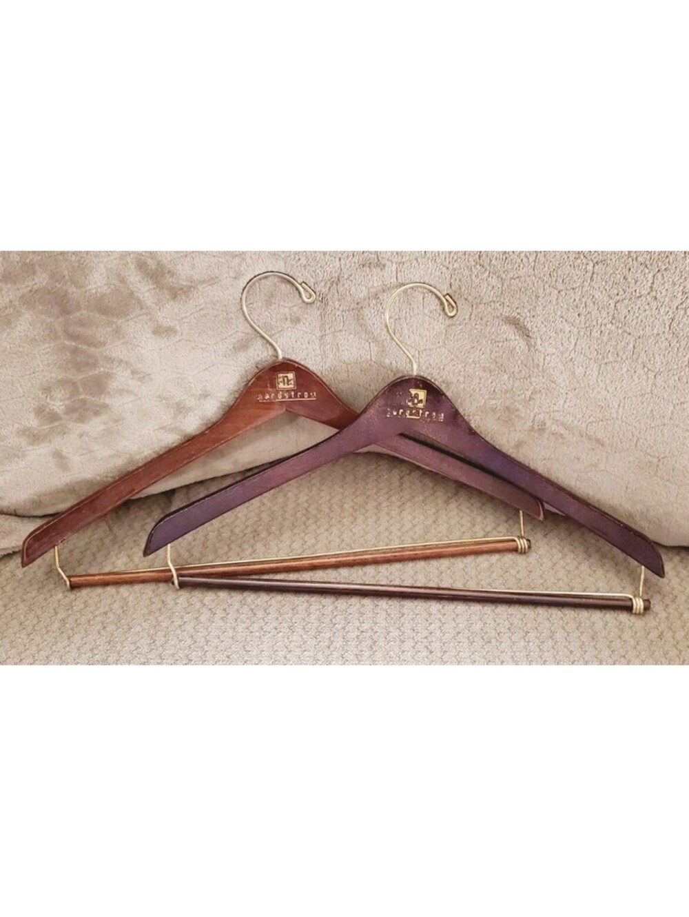 (2) Vintage NORDSTROM Wooden Clothes Hangers Pant Coat Suit Solid Sturdy